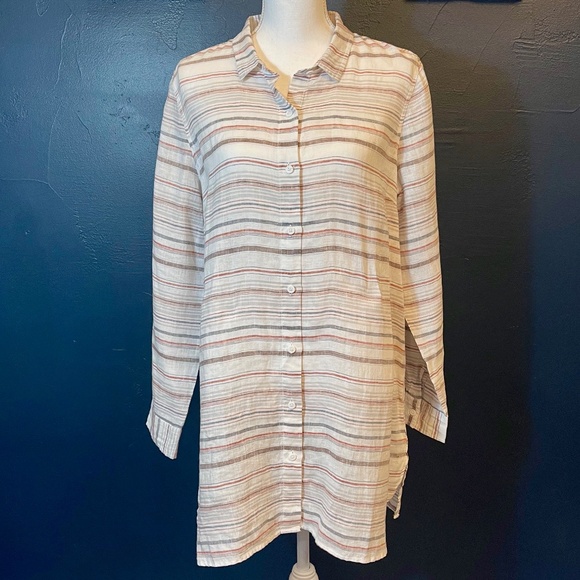 Garnet Hill Striped Linen Button Down Shirt - Picture 2 of 9